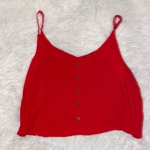 Red button up flow crop top.
